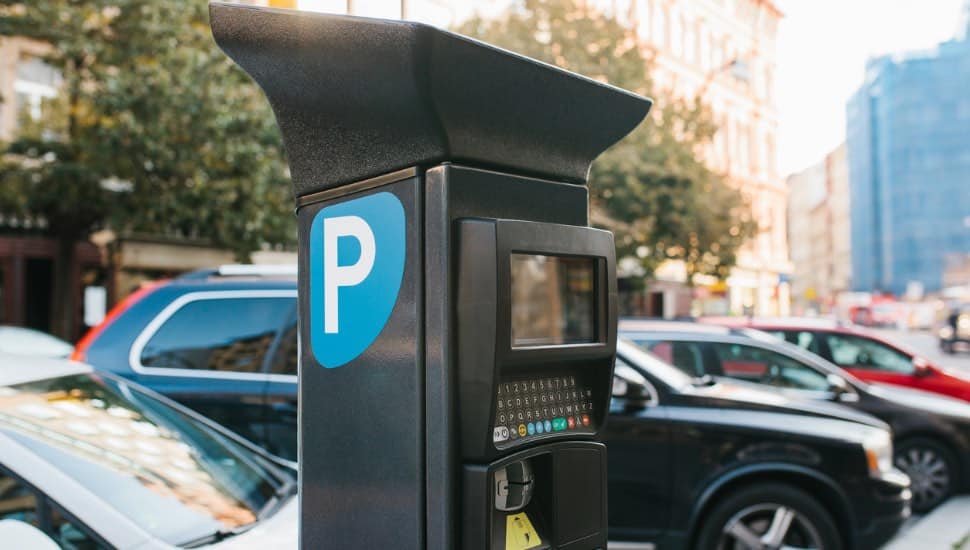 A modern parking meter.