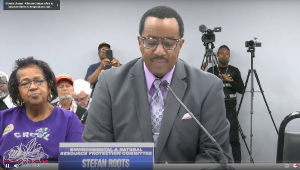 Chester Mayor Stefan Roots testifies before the Pennsylvania House Environmental & Natural Resources Committee.