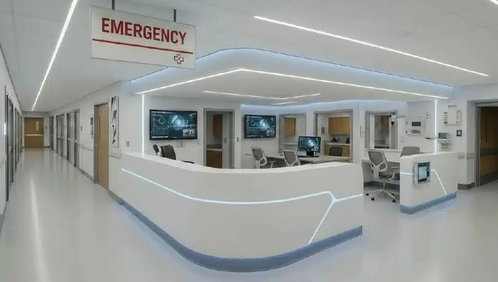 A rendering of a re-imagined emergency department developed by KQT as a potential clinical area upgrade at Taylor Hospital.