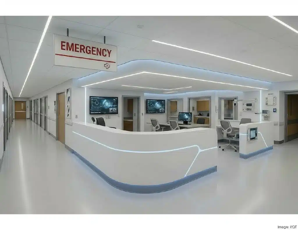 A rendering of a re-imagined emergency department developed by KQT as a potential clinical area upgrade at Taylor Hospital.