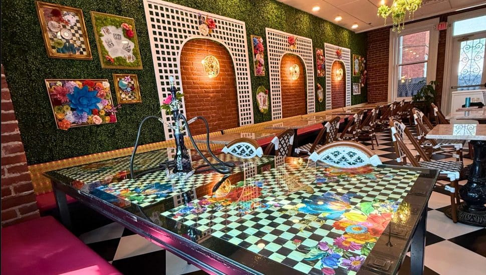 The interior of the Snarky Tea House.