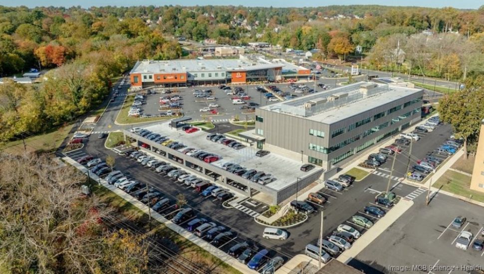 The new Drexeline Medical Office Building from MCB Science + Health, is seen in the foreground at the Drexel Hill Town Center.