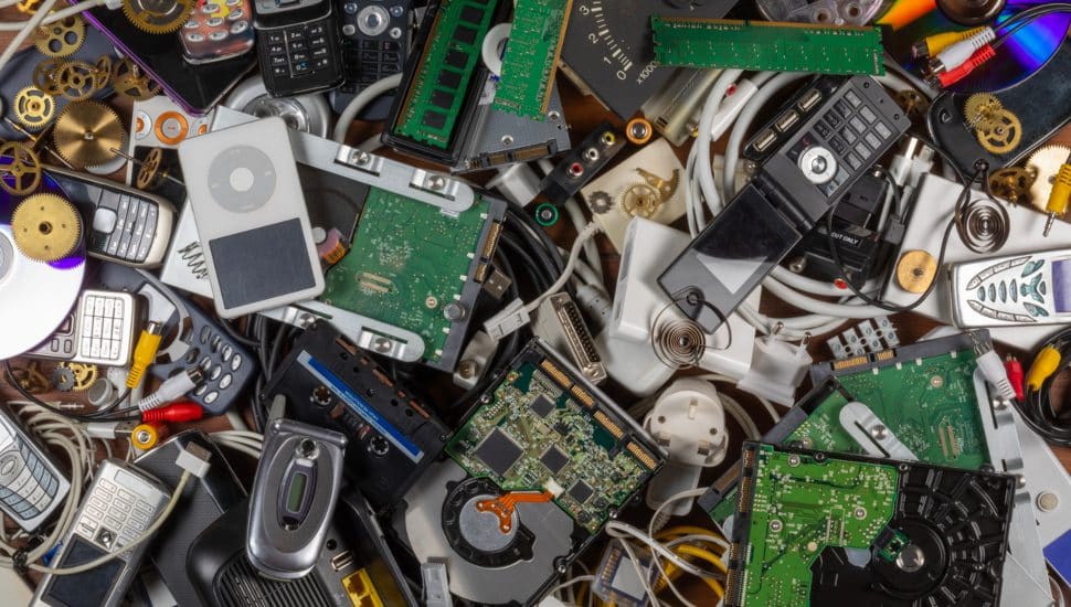 A collection of outdated electrical waste.
