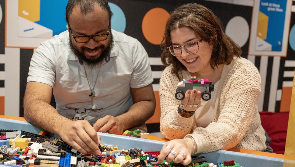 A man and woman get some playtime at LegoLAND.