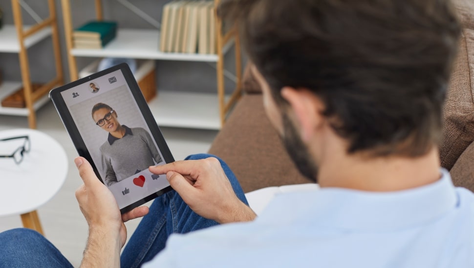 Man uses a dating app.