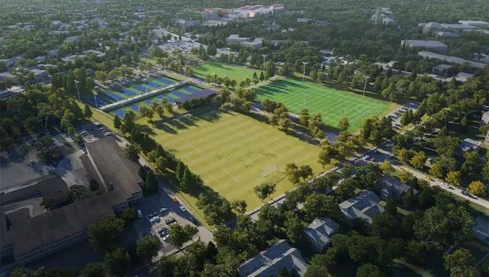 Aerial view of Swarthmore College Cunningham Fields,