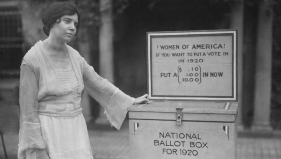 Alice Paul at the ballot box in 1920.