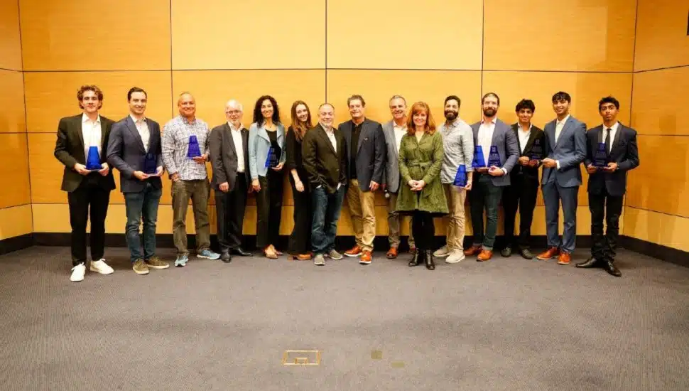 Winners of the second annual LionCage Pitch Competition on Nov. 14 stand with their awards.