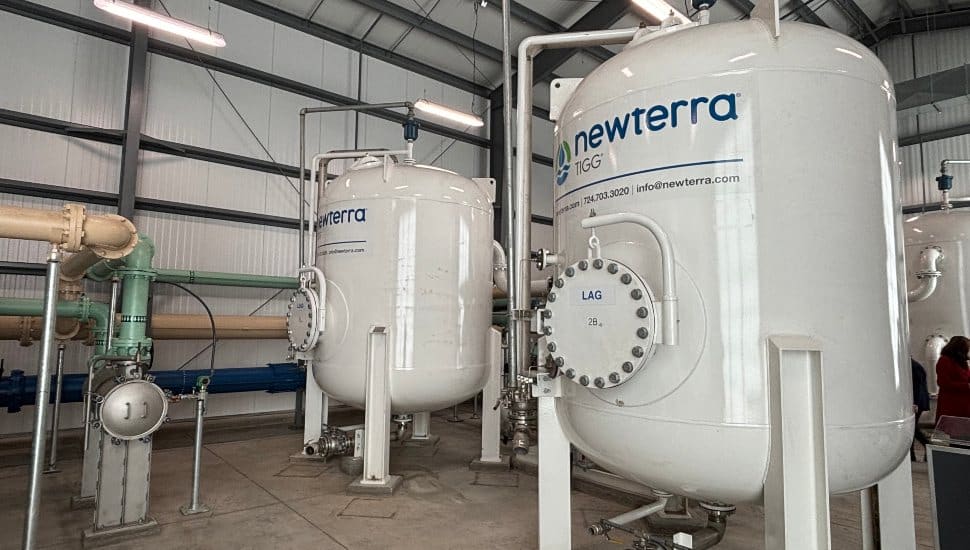 Large industrial PFAS treatment tanks installed inside a water treatment facility as part of a drinking water upgrade.