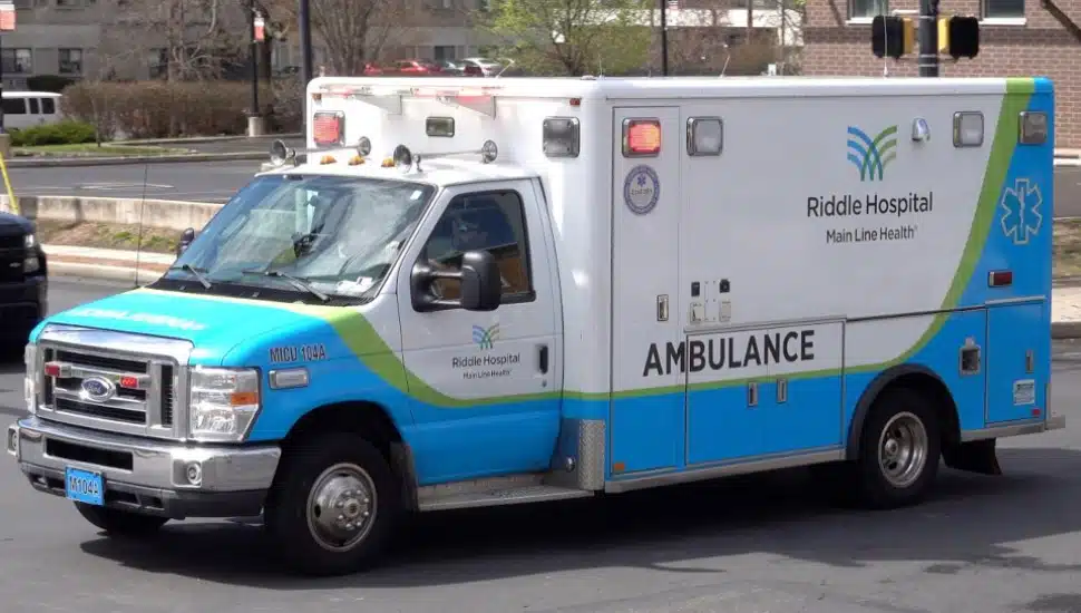A Riddle Hospital ambulance responds to a call.