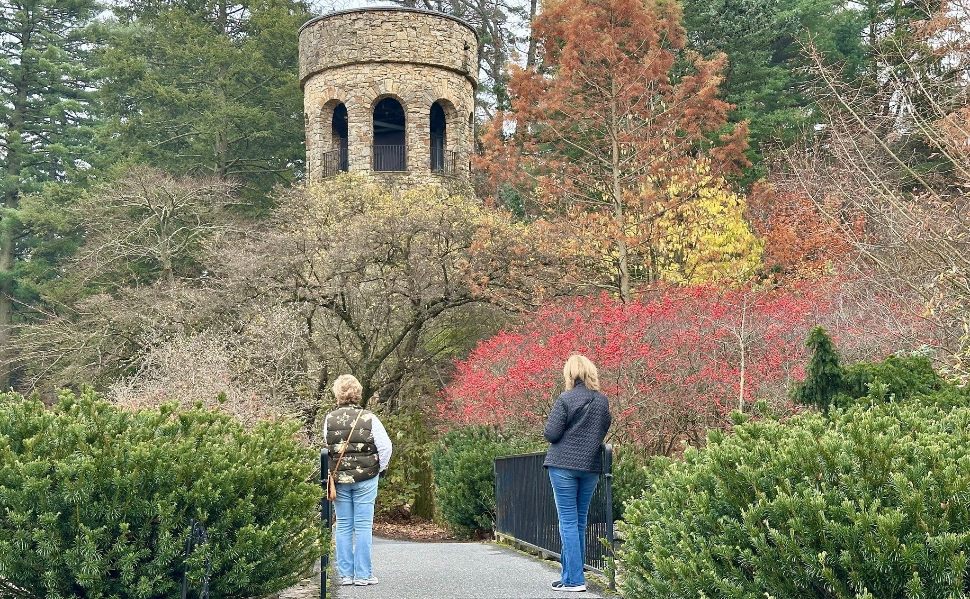 Two women enjoy Longwood Gardens in November