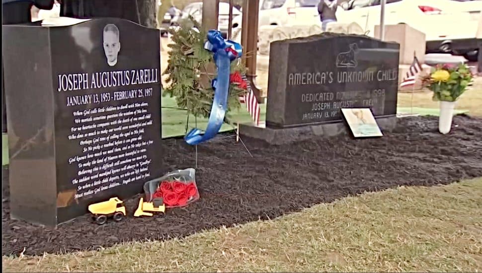 Two markers for Joseph Zarelli at Ivy Hill Cemetery, one with his name and the other marked "America's Unknown Child."
