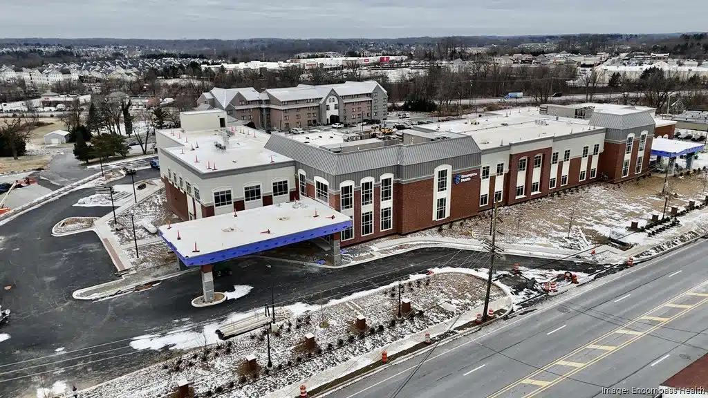 An aerial view of the Encompass Health Concordville rehabilitation hospital, scheduled to open in Glen Mills this May.
