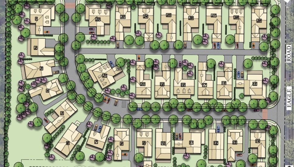 A site plan for the Strafford Walk community planned by Rockwell Development Group at the Dorrance Hill Hamilton estate in Radnor.