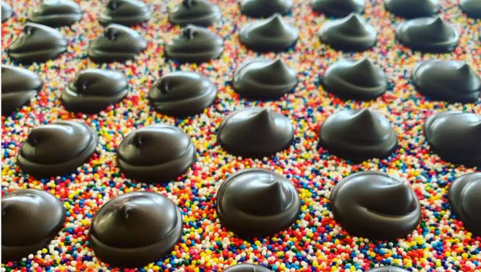 Rows of chocolate swirls at Bevan's Own Make Candy.