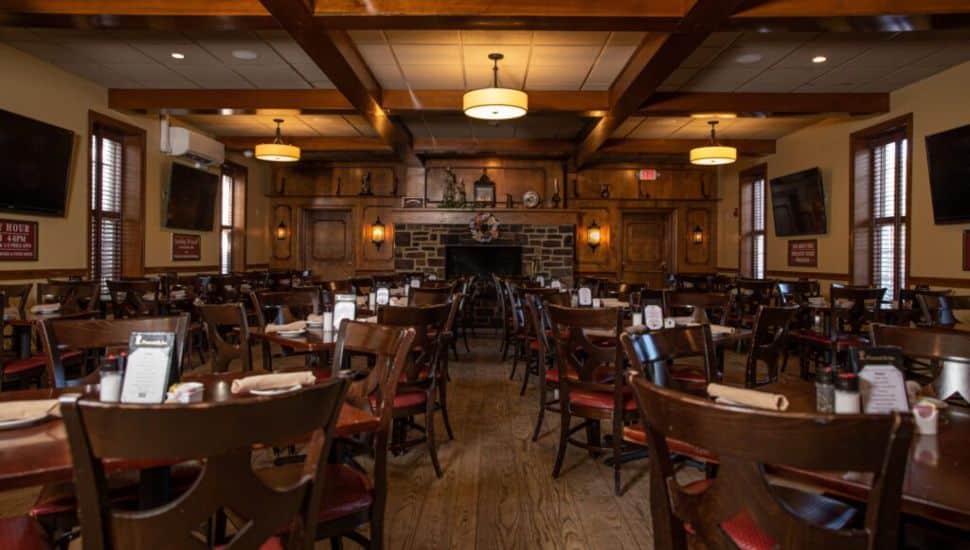 The dim-lit interior of the Plumsteadville Inn.