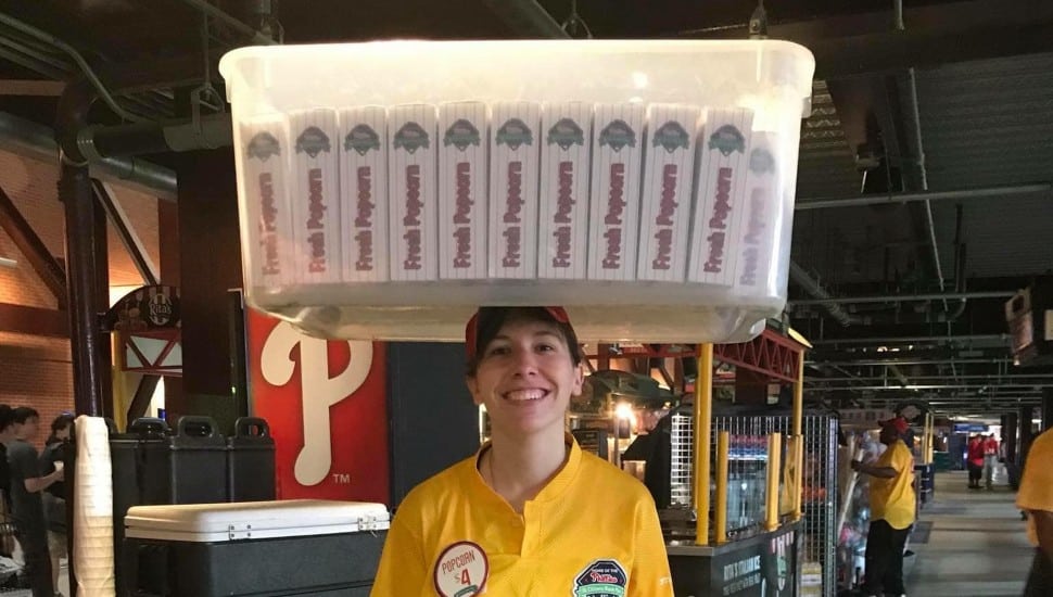 Samantha DiMarco, aka Sam the Popcorn Girl, on the job back in 2019.