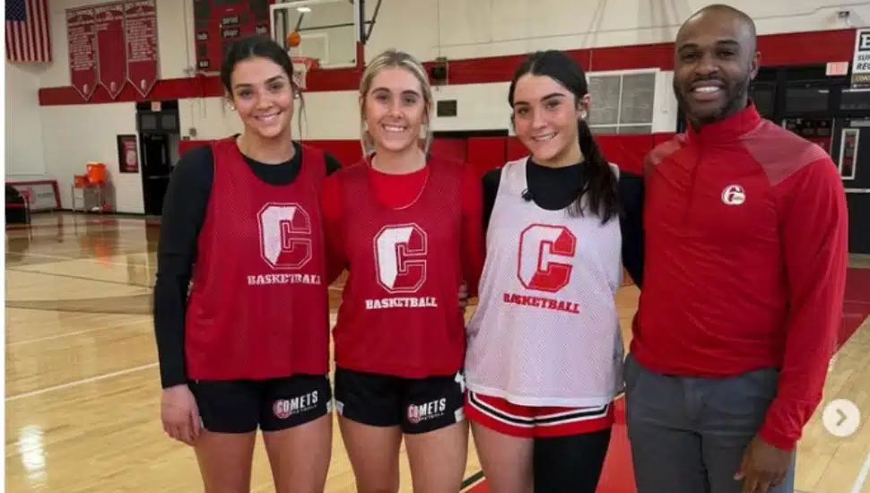 (From left) Kayla Alexis, and Kelsey Eberz standing with 6abc reporter Jason Dumas.