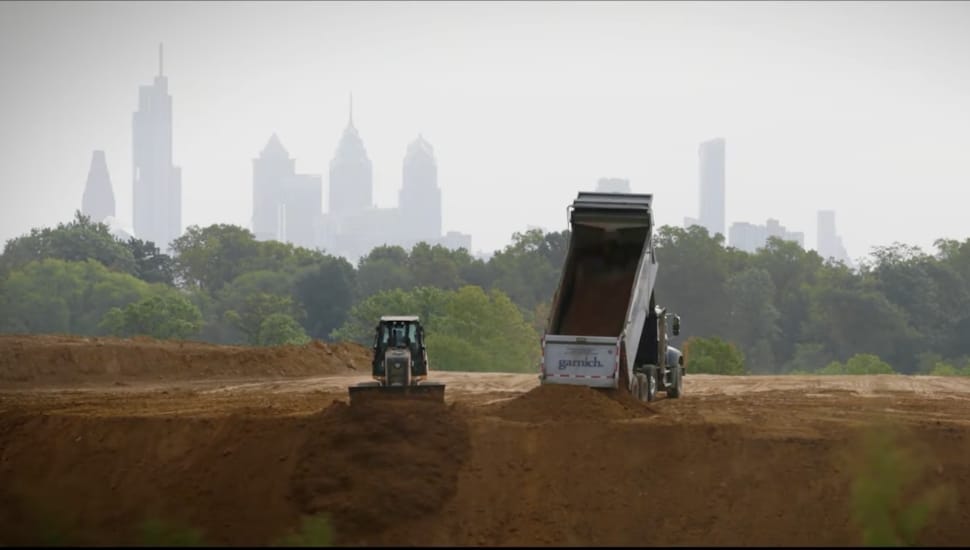 Dirt being moved around as part of Cobbs Creek Restoration