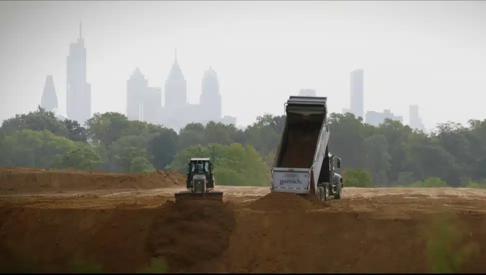 Dirt being moved around as part of Cobbs Creek Restoration