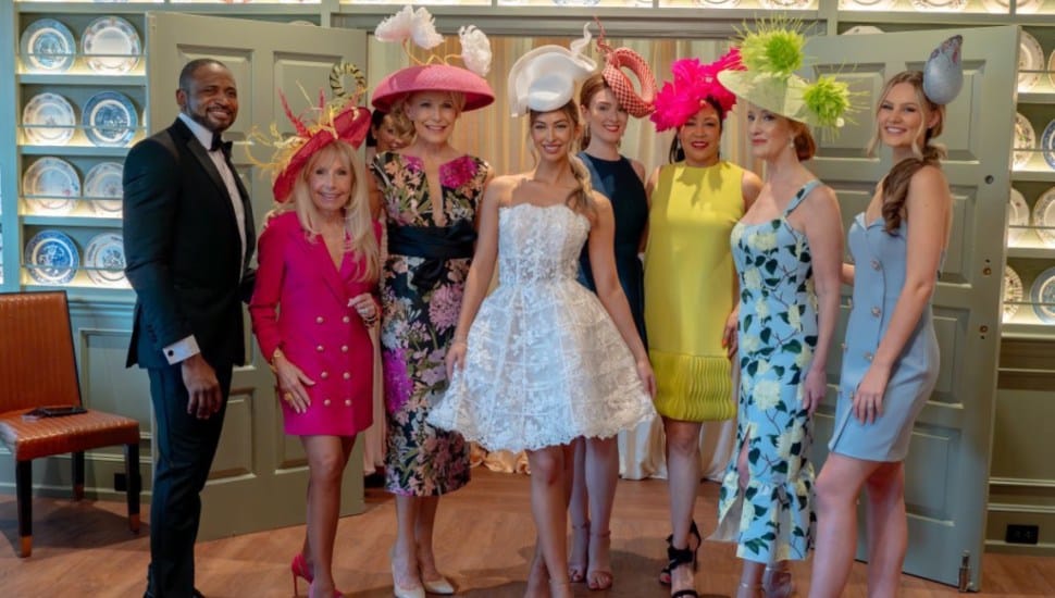 Men and women dressed in Kentucky Derby fashions for a fashion competition at a Kentucky Derby Day Party May 2 at Triple Crown in Radnor. Categories are Best Hat, Best Dressed and Best Dressed Couple