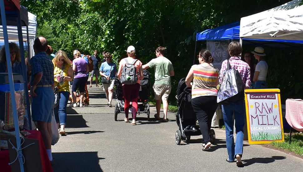 Outdoor shoppers at the Phoenixville Farmers Market.