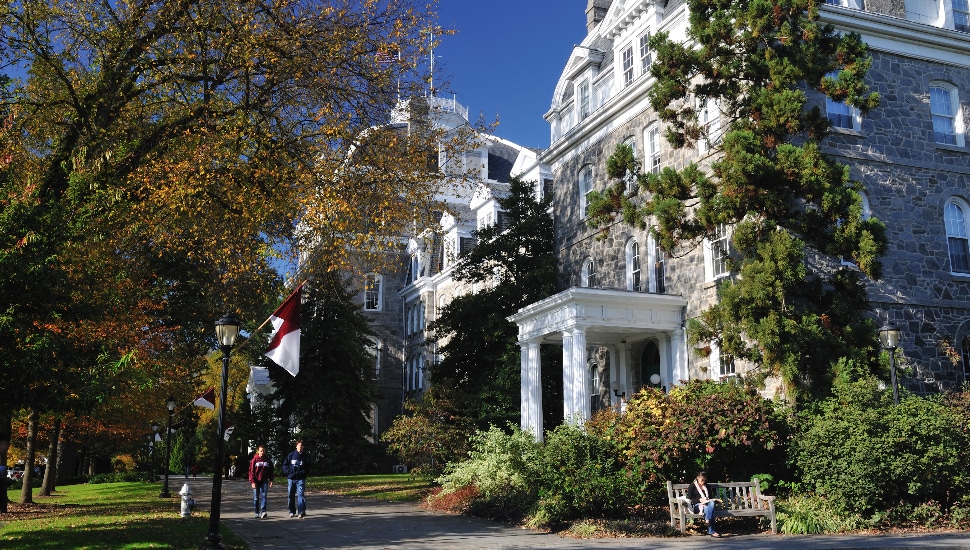 students walk to class on Swarthmore campus in Swarthmore, PA.