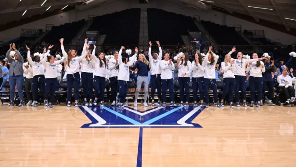 The Villanova Wildcats cheer after earning No. 10 seed in the NCAA Tournament.