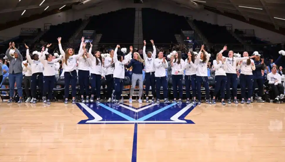 The Villanova Wildcats cheer after earning No. 10 seed in the NCAA Tournament.