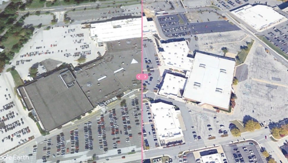 The 1-million-square-foot Granite Run Mall was demolished in 2016 and replaced by a mixed-use town center, as seen in these before-and-after images on Google Earth.