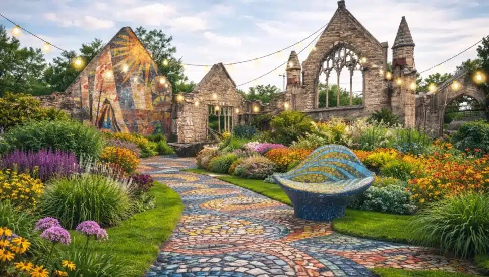 An artist’s rendering the Cathedral Gardens Project on the site of the former Third Presbyterian Church in Chester.