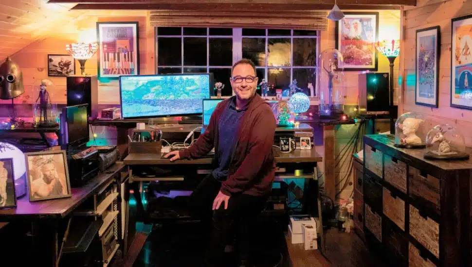 Derek Frey in his home office in Chester County.
