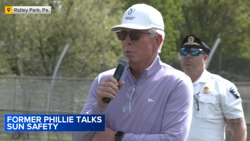 Mike Schmidt talks in Ridley Park about sun safety.