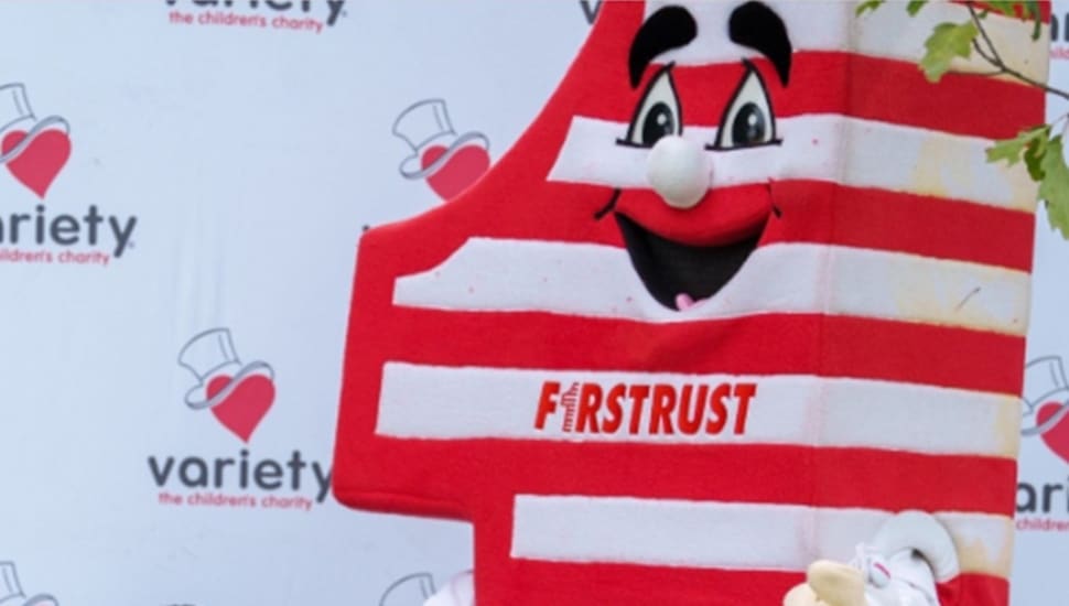 Bank mascot at children's event.
