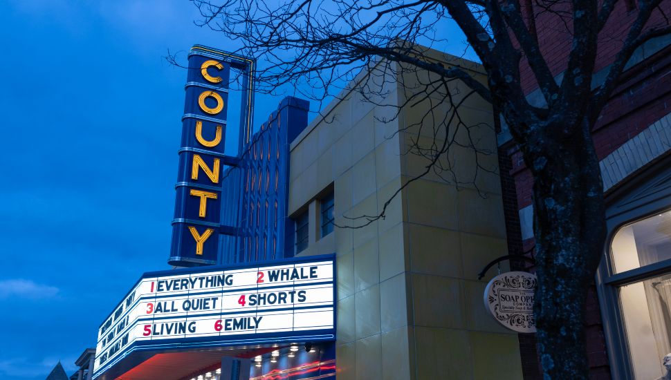The marquee of the County Theater in Doylestown.