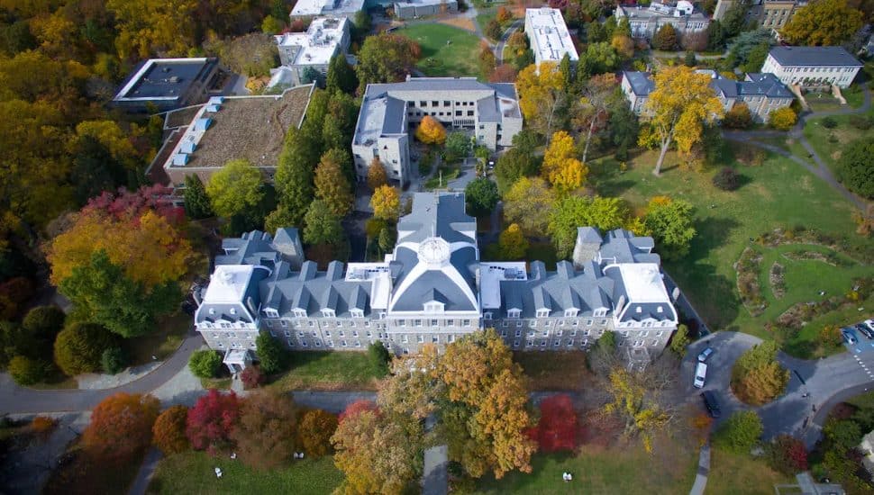 Aerial shot of Swarthmore College.