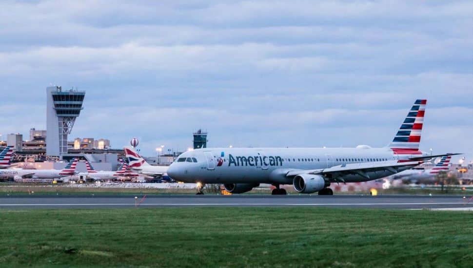 American Airlines plane on Philadelphia International Airport's runway.