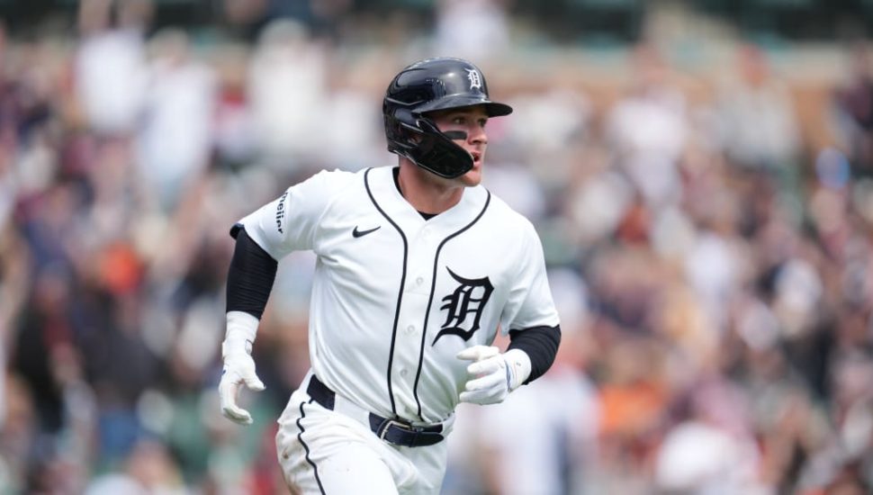 Kevin McGonigle in his Detroit Tigers uniform running the bases.