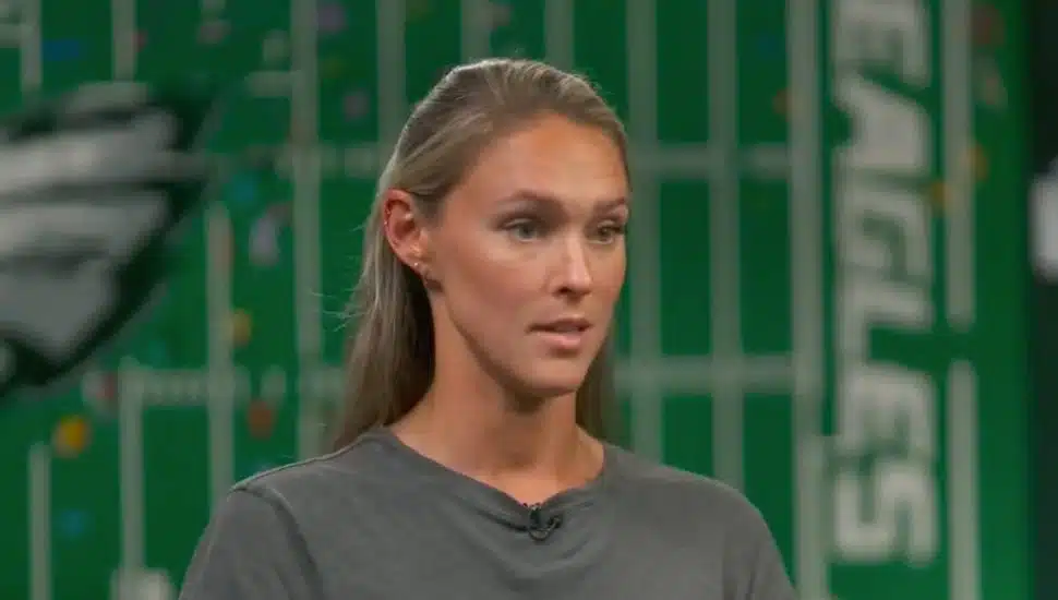 Kylie Kelce speaking on Good Morning America.