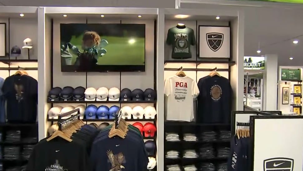 Merchandise inside the PGA Shop at Aronimink Golf Club.