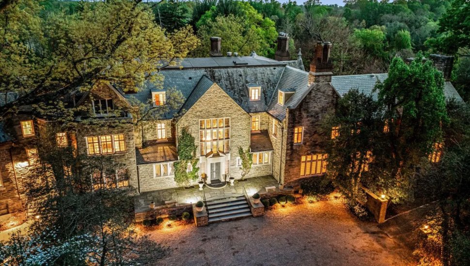 Ravenscliff exterior at night.