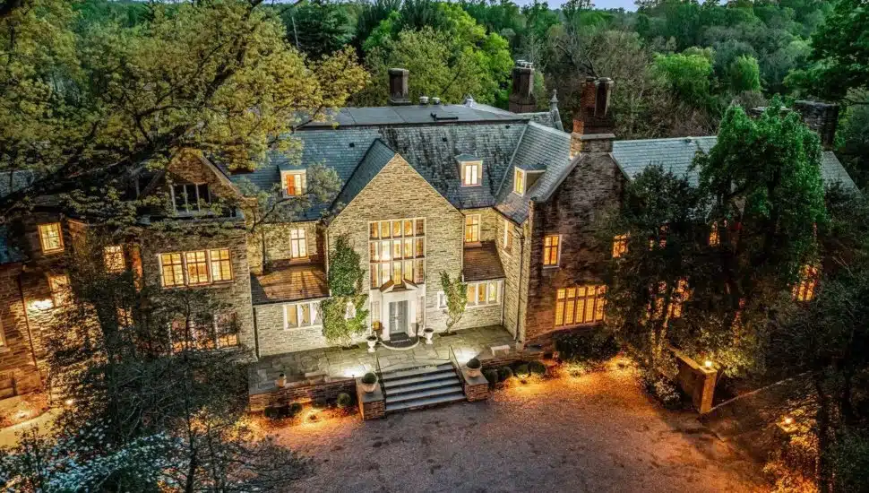 Ravenscliff exterior at night.