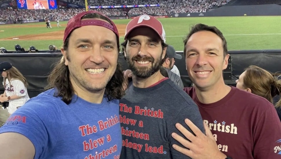 Ryan, Pat, and Brett Cassidy wearing Phillygoat t-shirt.
