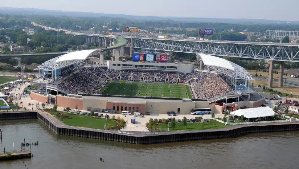 Subaru Park Aerial shot during a soccer game.