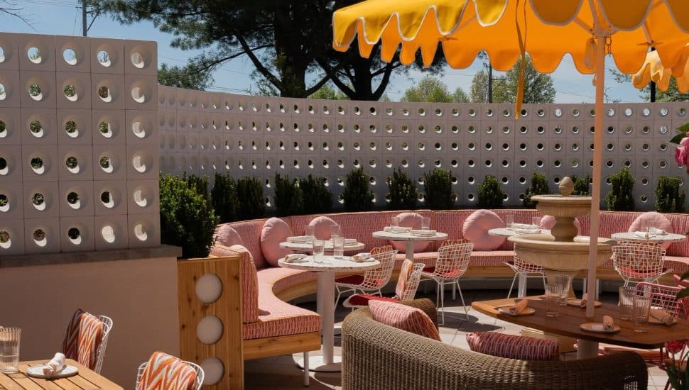 Tables and chairs outside at Glen Mills's Testa Rossa.