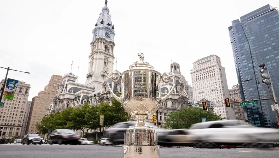 Wanamaker Trophy in front of Independence Hall in Philly.