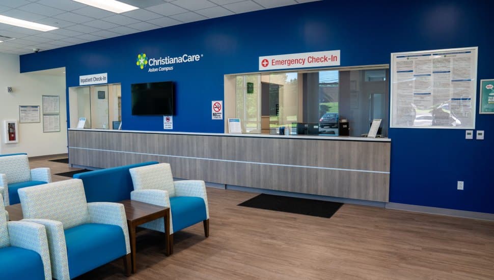 ChristianaCare Aston micro-hospital check-in area.