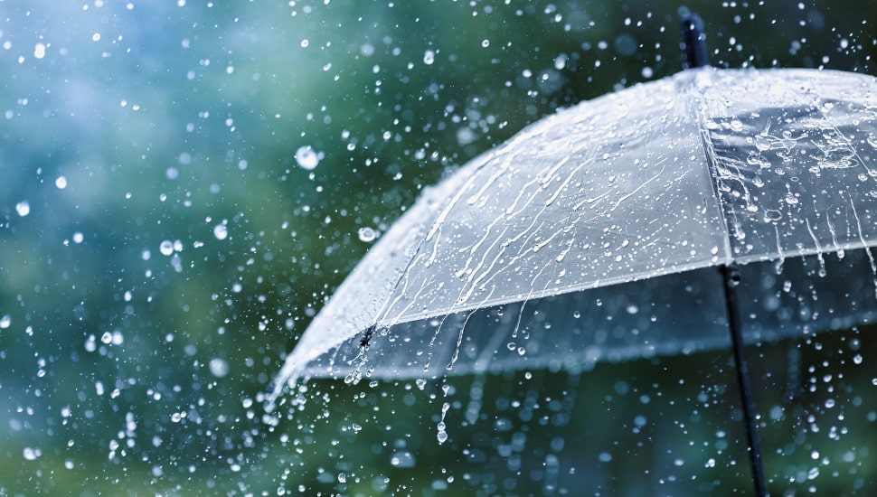 Transparent umbrella under heavy rain