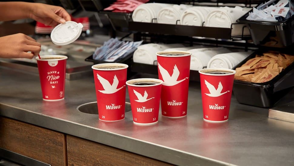Wawa coffee to-go cups at the coffee counter.