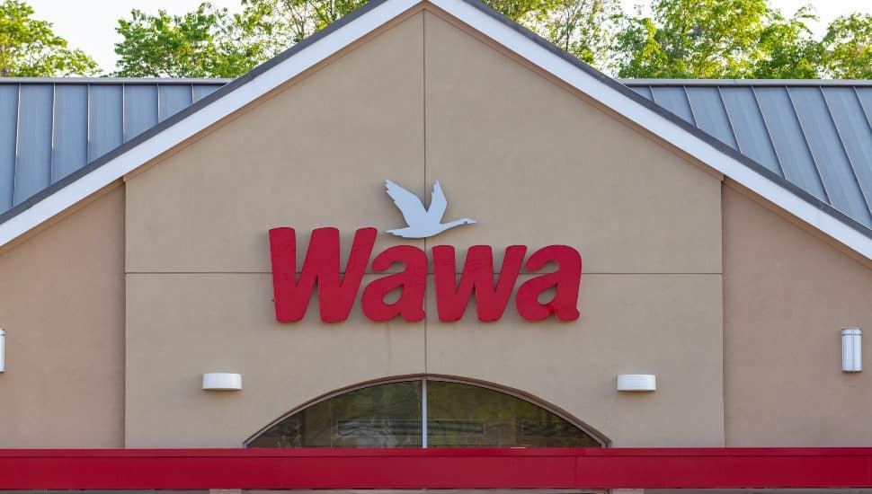 Wawa sign on building exterior.